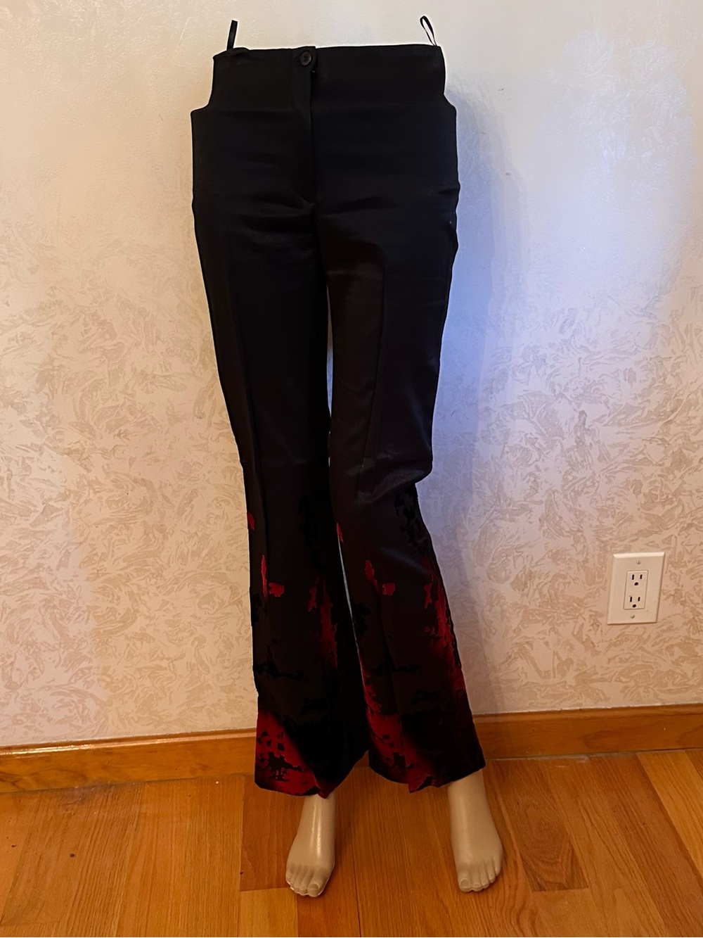 Black Flared Pants with Red Burnout Detail
